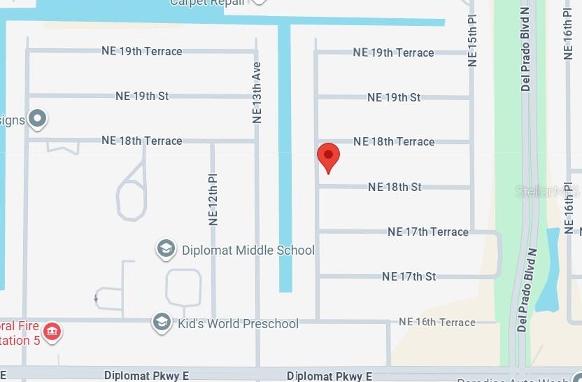 This is a map showing the location of a property near Diplomat Middle School — 1321 NE 18TH STREET, CAPE CORAL, FL