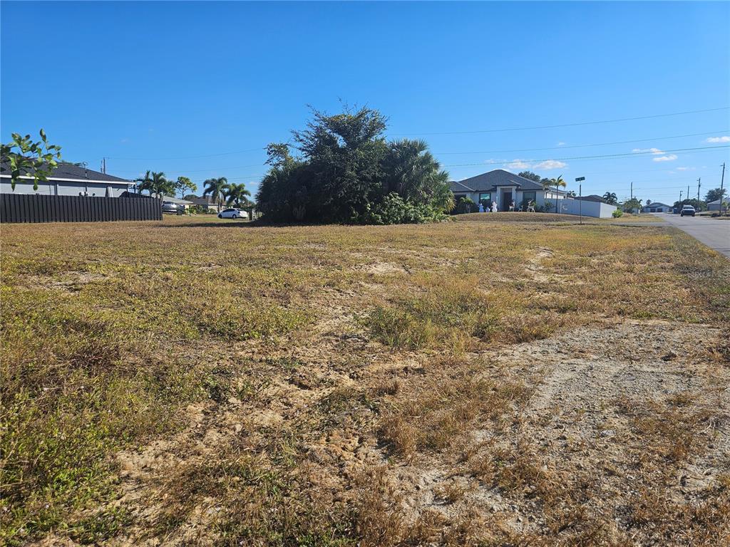 A vacant, grassy lot with a large central bush and neighboring houses in the background — 1321 NE 18TH STREET, CAPE CORAL, FL