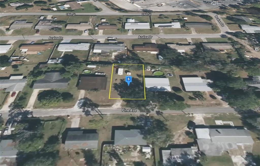 This is an aerial view of a rectangular residential lot located on Pine Avenue — 213 PINE AVENUE, EDGEWATER, FL