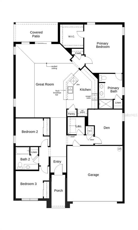 This is a floor plan for a three-bedroom house with a garage and covered patio — 14541 ROBIN RIDGE TRAIL, HUDSON, FL