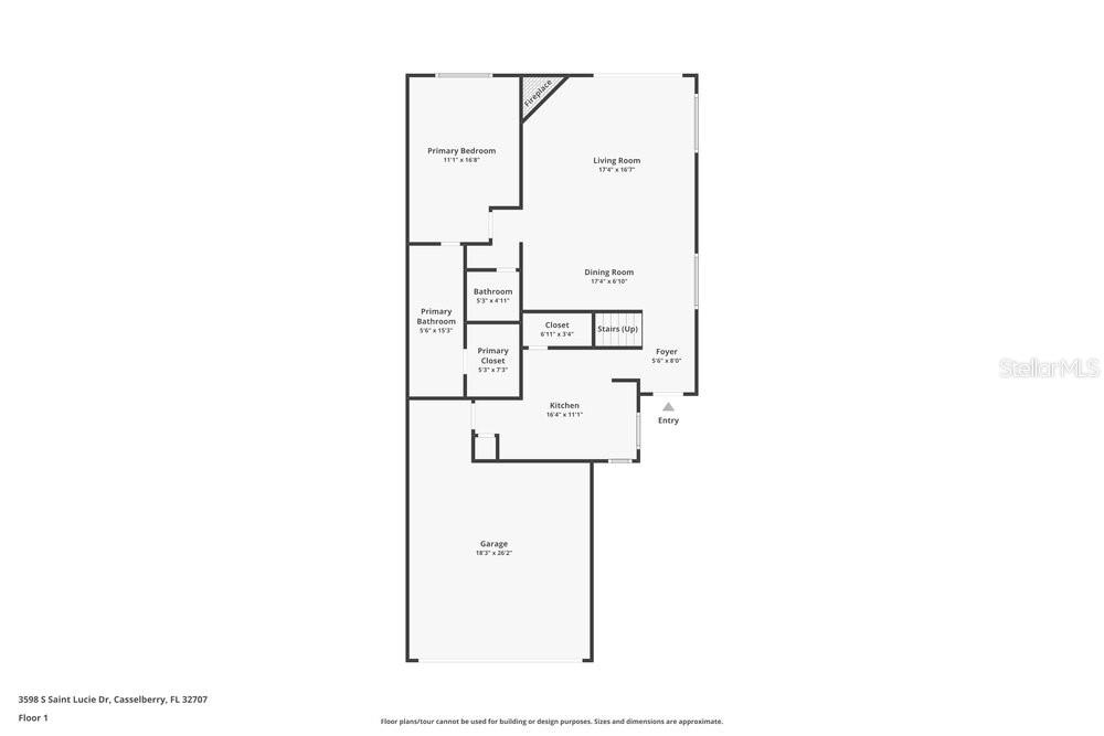 This is a floor plan showing the layout of a single-story residential home — 3598 S SAINT LUCIE DRIVE, CASSELBERRY, FL