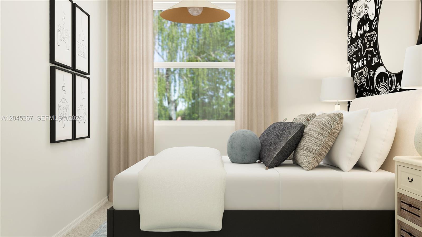 This is a rendering of a bedroom featuring gaming-themed wall art and a bed — 1124 SE 3 ST, Florida City FL 33035, FLORIDA CITY, FL