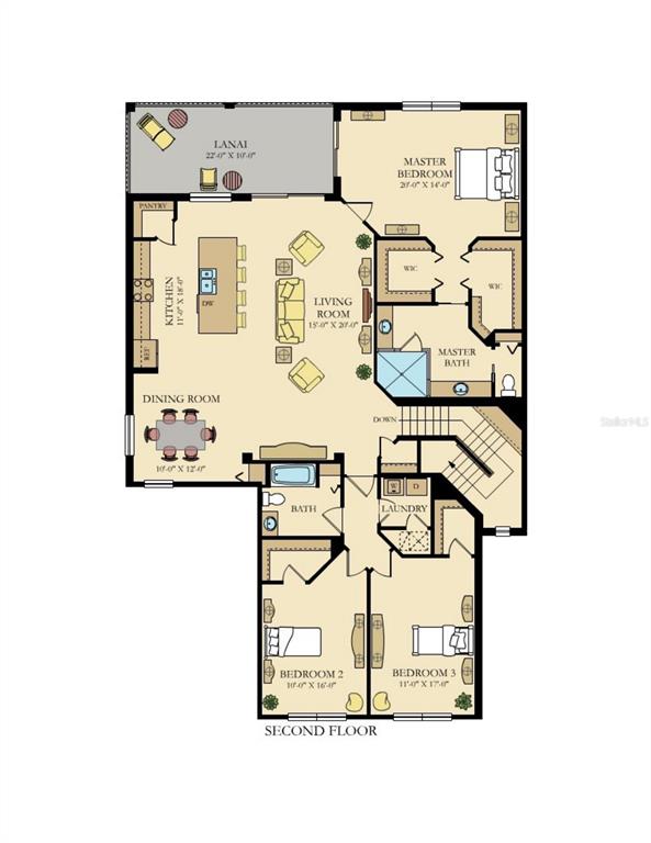 This is a floor plan for the second level of a home featuring three bedrooms — 12485 GHIBERTI CIRCLE UNIT 201, VENICE, FL
