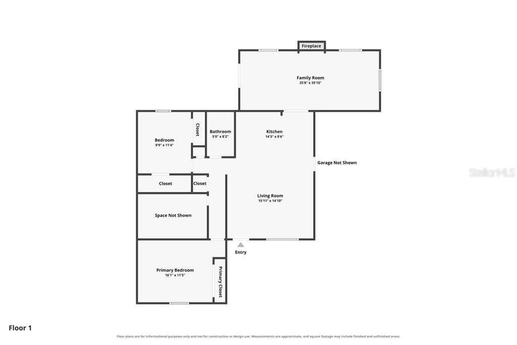 This is a floor plan of a single-story home featuring a kitchen, living room, and bedrooms — 197 ROSEDALE AVENUE, SPRING HILL, FL