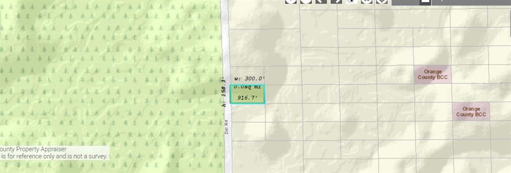 This is a property map showing a rectangular parcel of land adjacent to Dill Road — 1001 DILL ROAD, ORLANDO, FL