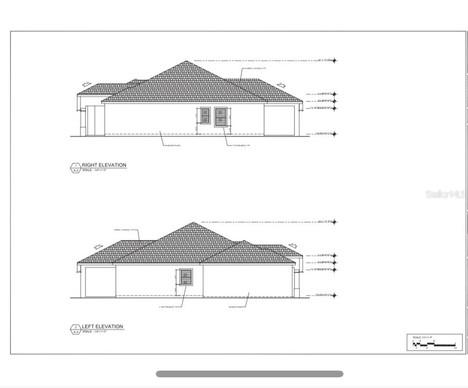 This architectural rendering shows the right and left exterior elevations of a residential house — 2821 OLD NEW YORK AVENUE, DELAND, FL