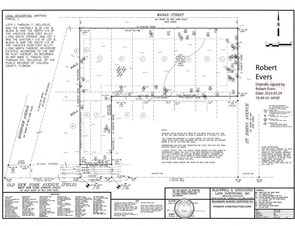 This is a land survey map showing property boundaries, lot numbers, and street names — 2821 OLD NEW YORK AVENUE, DELAND, FL