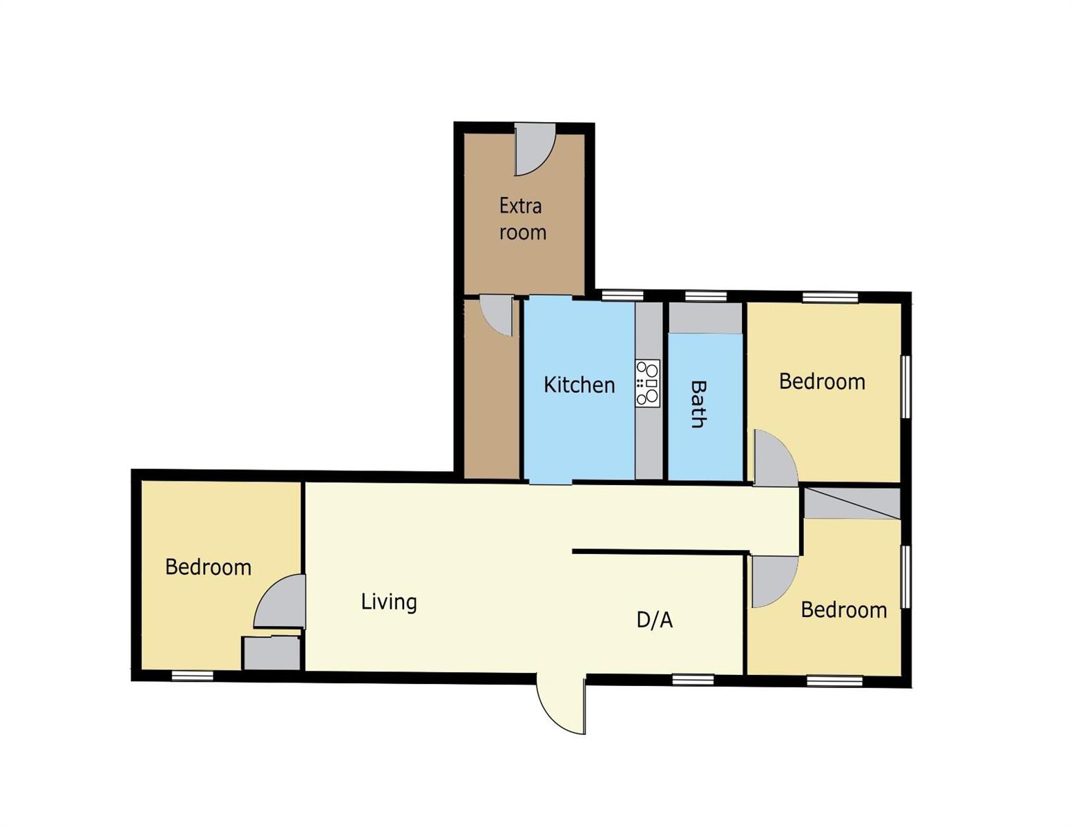 This is a floor plan of a three-bedroom apartment with a kitchen, bathroom, and living area — 3045 NW 68th Street NW, Miami FL 33147, MIAMI, FL