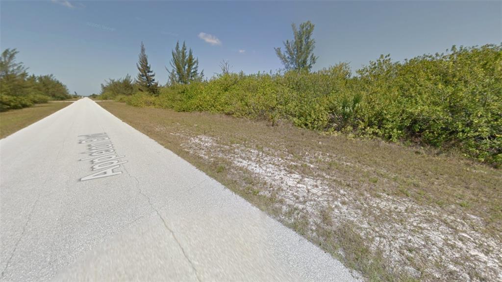 A paved road runs alongside a grassy area with dense green shrubs and tall trees — 15638 APPLETON BOULEVARD, PORT CHARLOTTE, FL