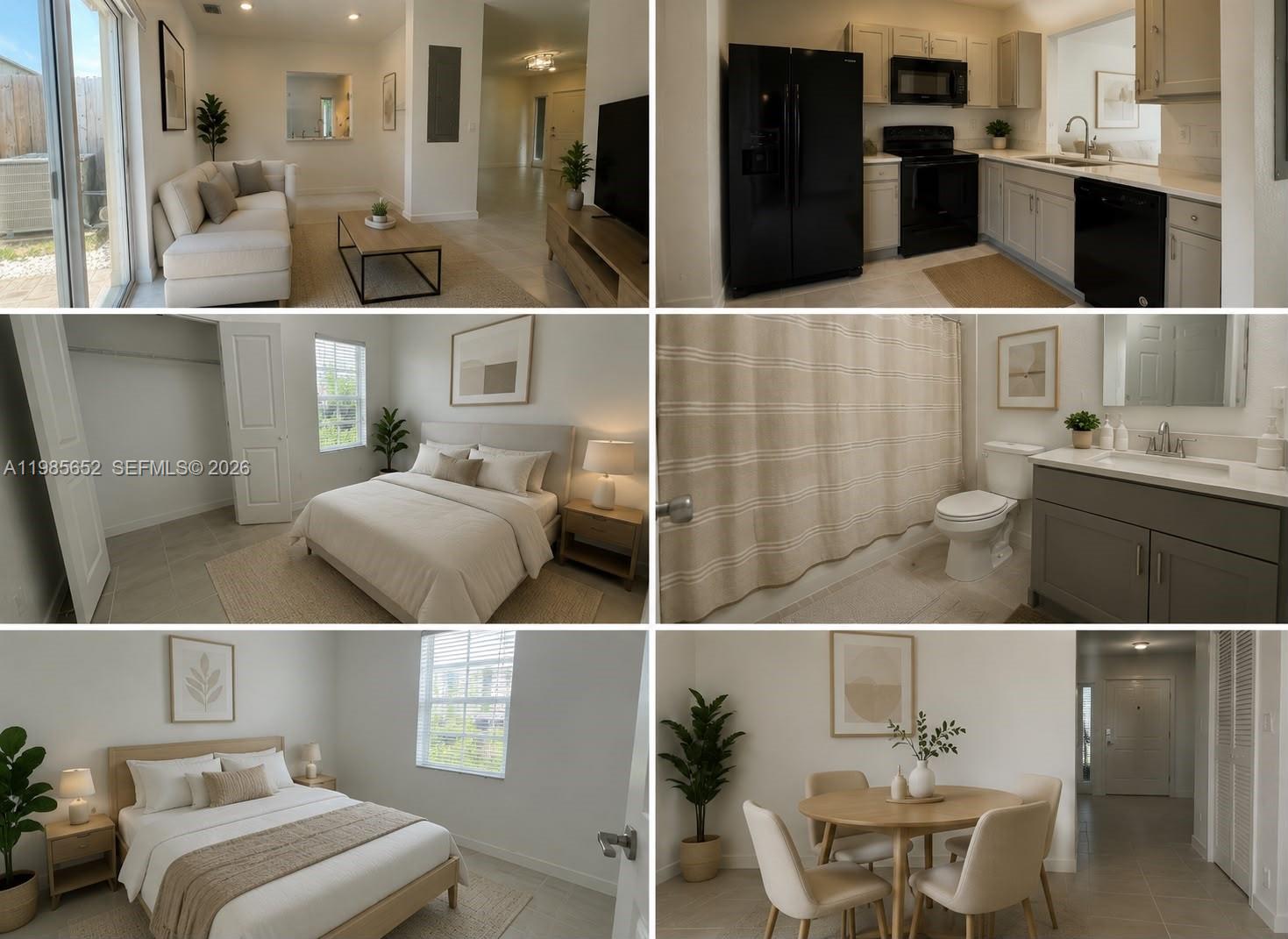 A collage shows a living room, kitchen, two bedrooms, a bathroom, and a dining area — 495 NE 5th Ln, Florida City FL 33034, FLORIDA CITY, FL