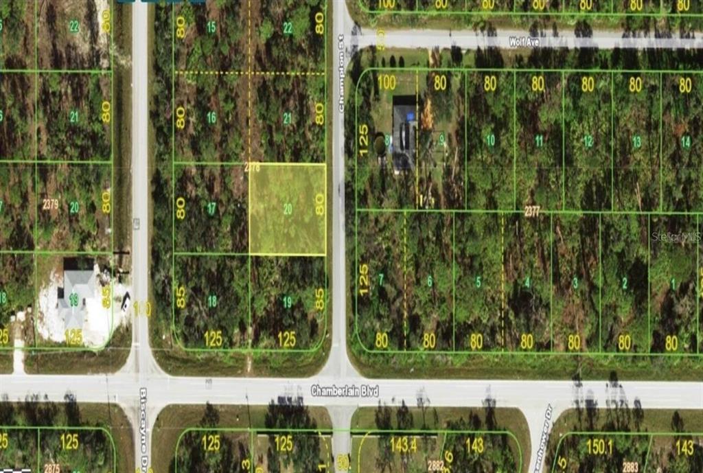 This is a map showing property lot lines and dimensions for a residential area — 509 CHAMPION STREET, PORT CHARLOTTE, FL
