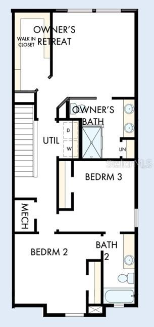 This is a floor plan for the upper level of a home featuring three bedrooms — 1132 WILD CREST LANE, DAYTONA BEACH, FL