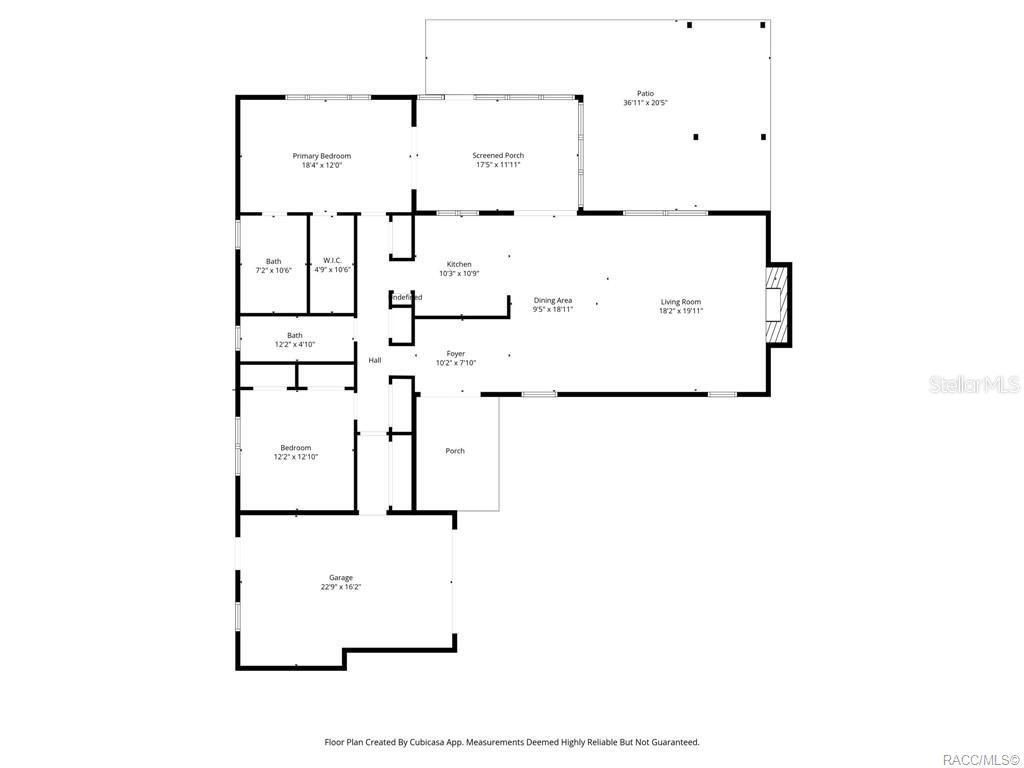 This is a floor plan showing a house with a garage, patio, and screened porch — 260 SE 16TH TERRACE, CRYSTAL RIVER, FL
