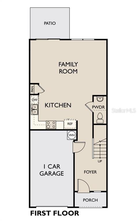 This is a floor plan of a first-floor level featuring a garage, kitchen, and patio — 10523 CURVING CREEK LOOP, PARRISH, FL