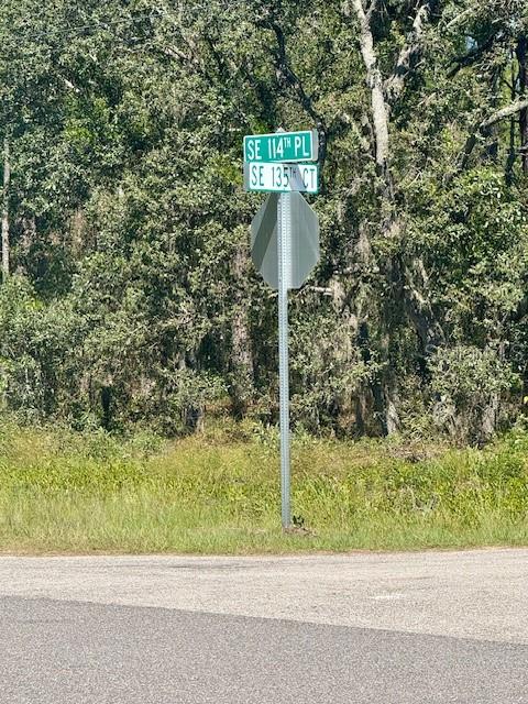 A street sign for SE 114th Pl and SE 135th Ct stands near a wooded area — 135 COURT SE, DUNNELLON, FL