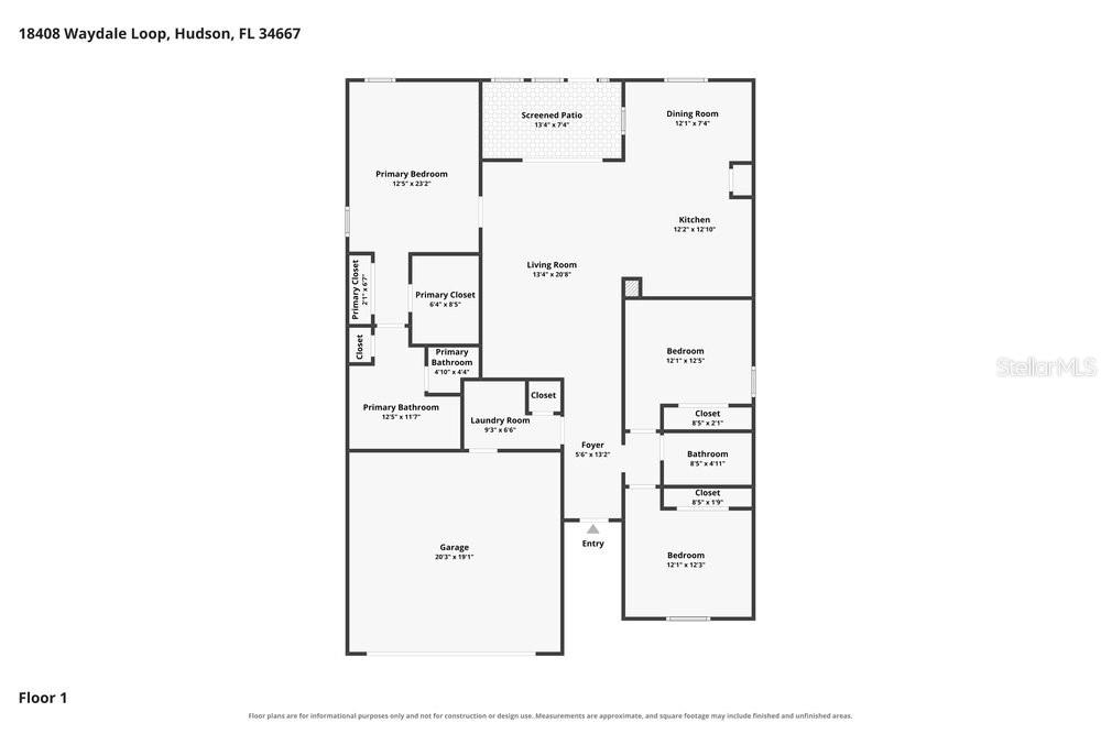 This is a floor plan for a single-story residential home with a garage — 18408 WAYDALE LOOP, HUDSON, FL