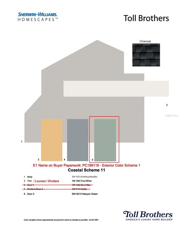 This is a color scheme rendering for a home exterior featuring paint color specifications — 2876 ARBOR DUNE AVENUE, APOPKA, FL