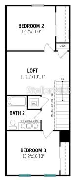 This floor plan shows an upper level with two bedrooms, a loft, and a bathroom — 156 RAINWOOD STREET, GROVELAND, FL