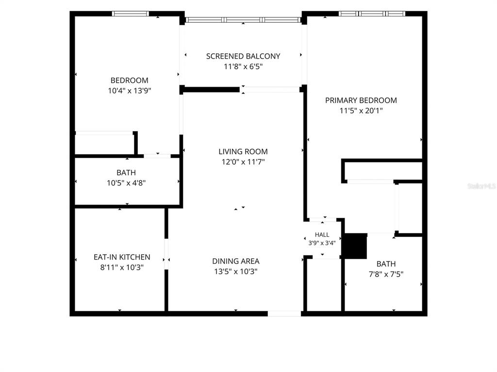 This is a floor plan showing the layout of a two-bedroom apartment with a balcony — 19029 US HIGHWAY 19 N UNIT 9-403, CLEARWATER, FL