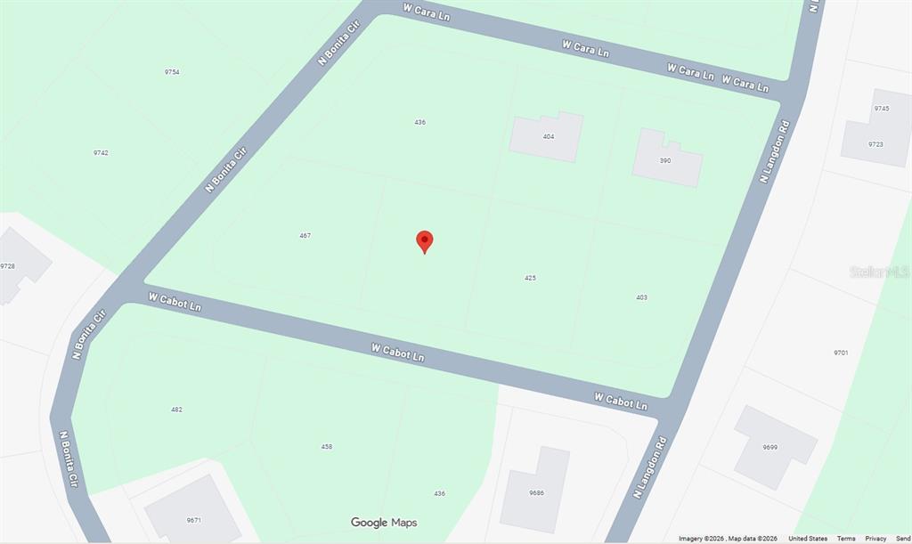 This is a map showing a vacant lot marked with a red pin — 447 W CABOT LANE, DUNNELLON, FL