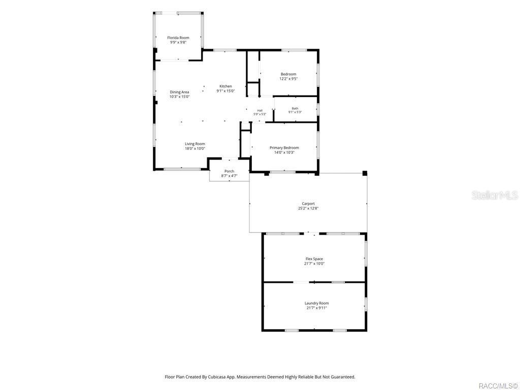 This is a floor plan showing the layout of a house with a carport — 412 ELLA AVENUE, INVERNESS, FL
