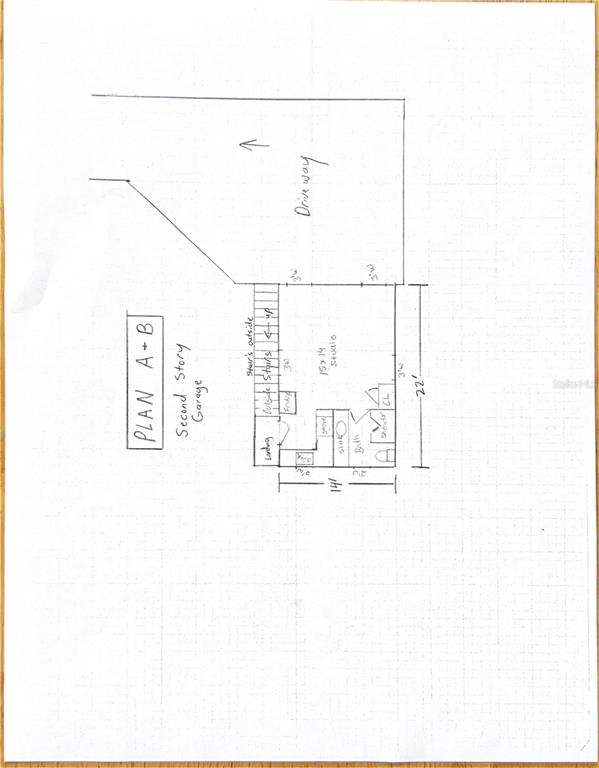 This is a floor plan for a second-story garage studio with a bathroom and kitchenette — 109 AVENUE D, FORT PIERCE, FL