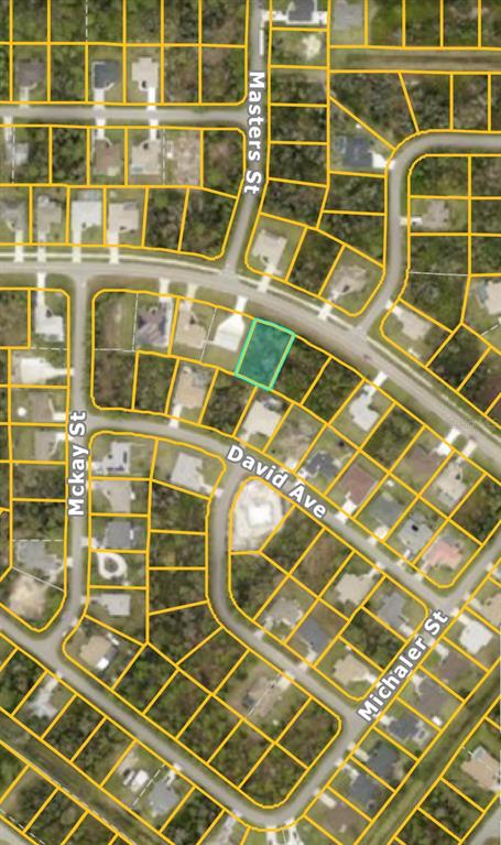This is an aerial map showing a highlighted vacant lot located along a residential street — N CRANBERRY BOULEVARD, NORTH PORT, FL