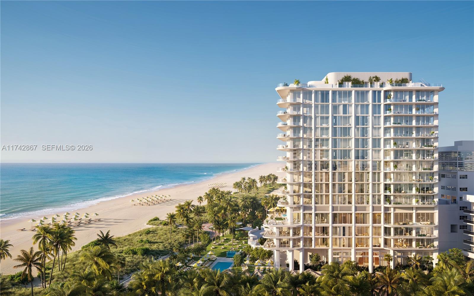 This is a rendering of a modern high-rise building located on a sandy beach — 1671 Collins Ave # 11B, Miami Beach FL 33139, MIAMI BEACH, FL