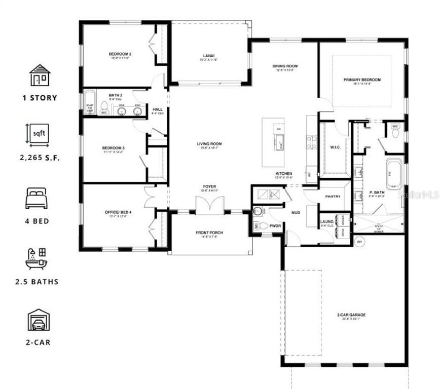 This is a floor plan for a single-story, four-bedroom home with a two-car garage — 17630 SW 39TH COURT, OCALA, FL