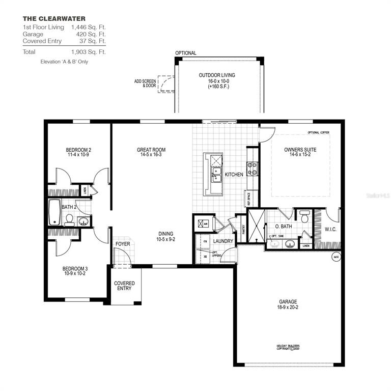 This is a floor plan for a single-story home featuring three bedrooms and a garage — 1531 MERCED STREET, NORTH PORT, FL