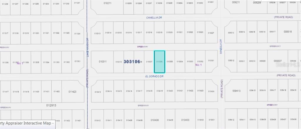 This is a property tax map showing a highlighted parcel of land along El Dorado Drive — 512 EL DORADO DRIVE, INDIAN LAKE ESTATES, FL