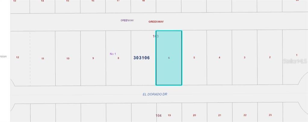 This is a plat map showing a highlighted rectangular lot located along El Dorado Drive — 512 EL DORADO DRIVE, INDIAN LAKE ESTATES, FL