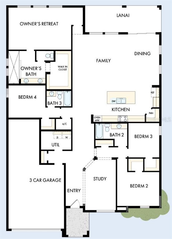 This is a floor plan for a single-story home with a three-car garage and lanai — 314 STETSON RISE COURT, PLANT CITY, FL