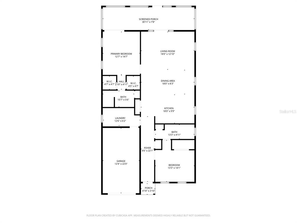 This is a floor plan of a single-story house with a garage and screened porch — 1436 S FLAGLER AVENUE, FLAGLER BEACH, FL