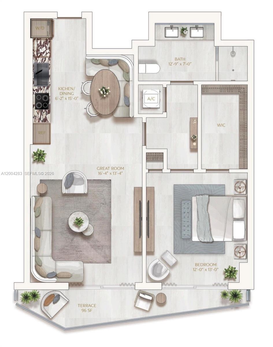 A modern kitchen features light wood cabinetry, a marble backsplash, and integrated appliances — 77 SE 5th St # 1508, Miami FL 33131, MIAMI, FL