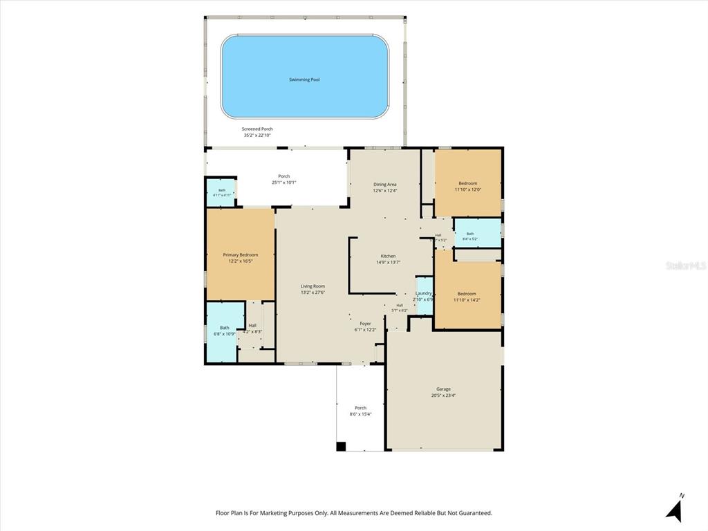 This is a floor plan of a house featuring a swimming pool and a garage — 2877 W AXELWOOD DRIVE, BEVERLY HILLS, FL