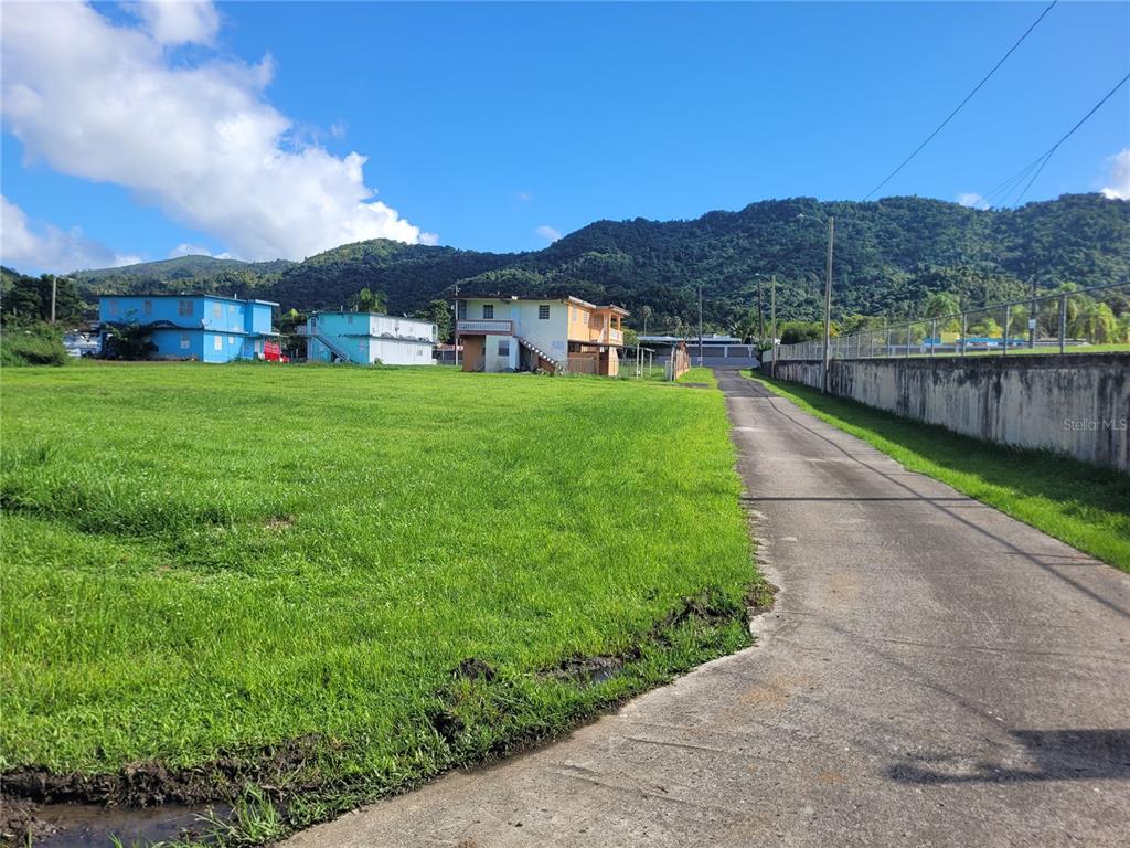 A grassy lot sits next to a paved road with houses and mountains in the background — 743 PR 743, CAYEY, PR