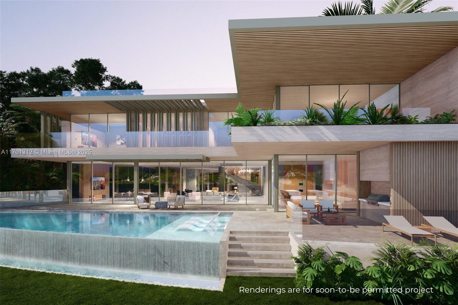 This architectural rendering shows a modern two-story luxury home with a pool and patio area — 1386 S Venetian Way, Miami FL 33139, MIAMI, FL