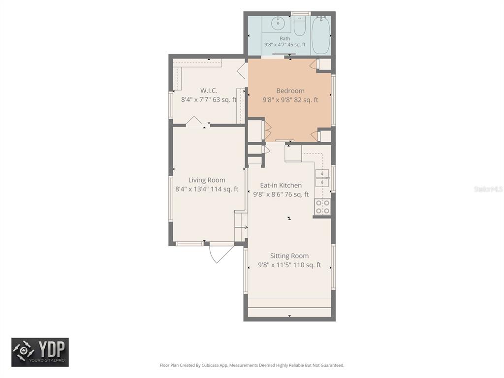 This is a floor plan of a one-bedroom apartment with a living room and kitchen — 4187 72ND STREET N UNIT 32, ST PETERSBURG, FL