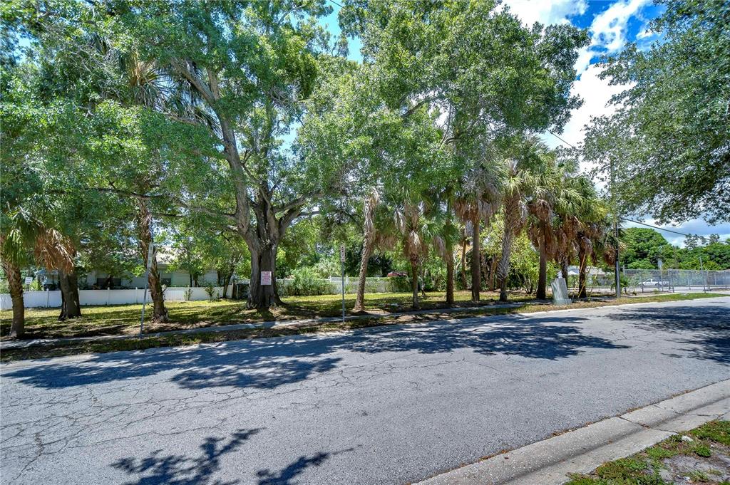 A vacant, tree-covered lot sits along a paved street with a white fence in back — 1522 E 26TH AVENUE, TAMPA, FL
