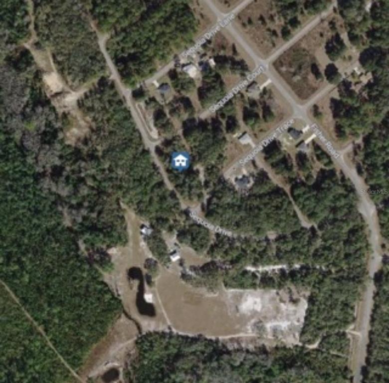 This is an aerial map view showing a residential lot with a house icon — TBD SEQUOIA DRIVE Lot 16, OCKLAWAHA, FL