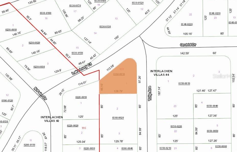 This image is a property tax map showing parcel boundaries and street names — 133 LAKE LUCY COURT, INTERLACHEN, FL