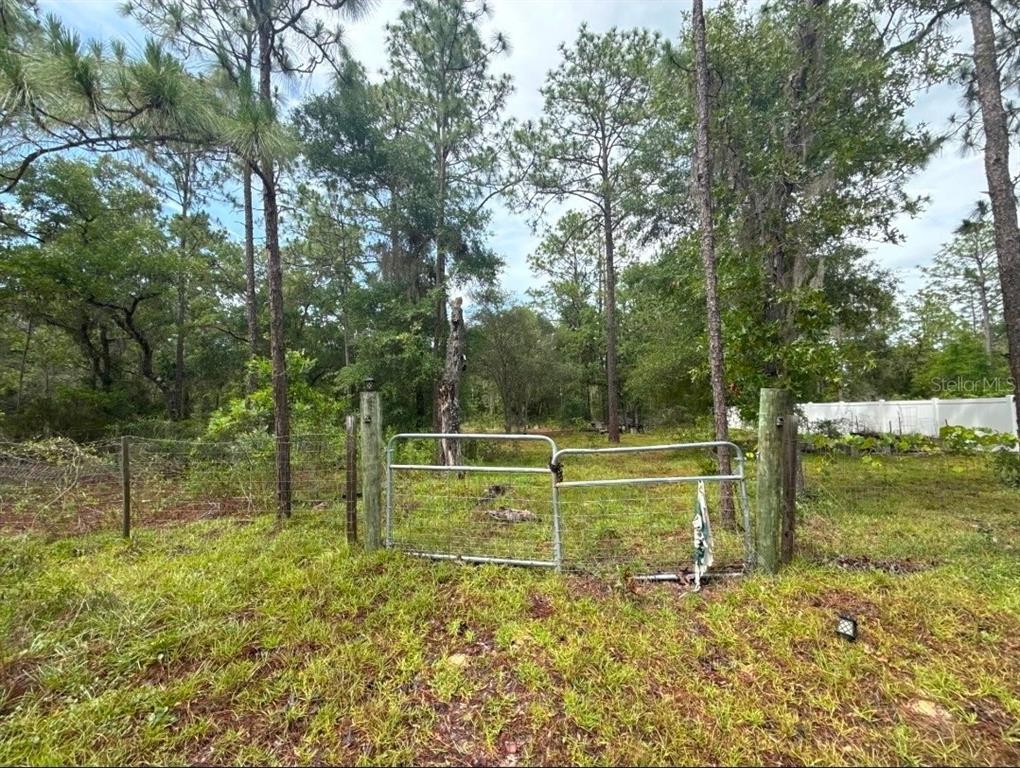 A metal gate stands at the entrance to a wooded, grassy lot with fencing — TBD NE 3RD PLACE, WILLISTON, FL