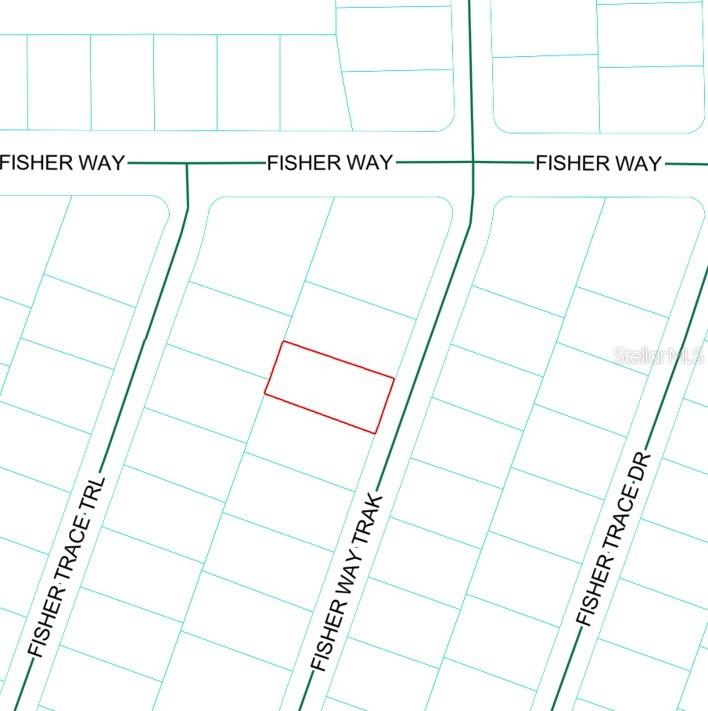 This is a map showing a highlighted rectangular property lot located along a residential street — Lot 22 FISHER WAY TRACK, OCKLAWAHA, FL