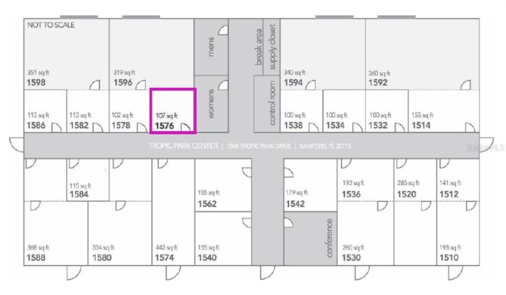 This is a floor plan showing the layout of multiple office suites in a commercial building — 1576 TROPIC PARK DRIVE UNIT 1576, SANFORD, FL