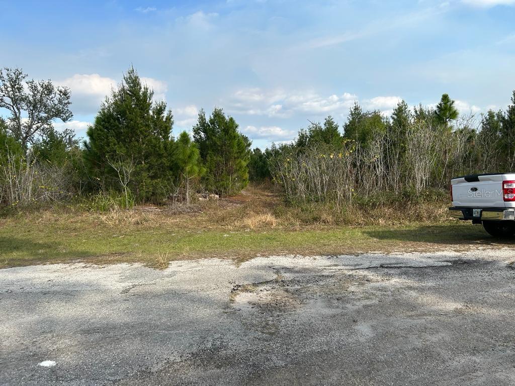 A gravel road leads to a wooded, undeveloped lot with a truck parked nearby — 101 W 18TH STREET, LEHIGH ACRES, FL