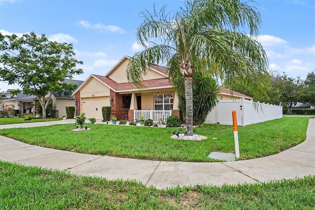 A single-story house with a tan exterior, a palm tree, and a white vinyl fence — 12337 ROSE HAVEN BOULEVARD, NEW PORT RICHEY, FL