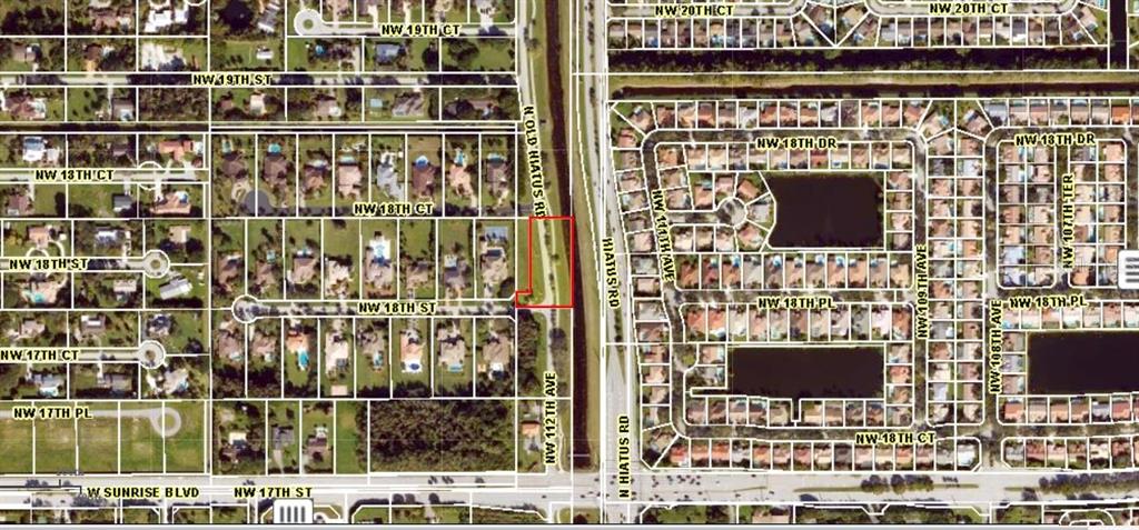 This is an aerial map showing a highlighted parcel of land in a residential neighborhood — N OLD HIATUS ROAD, FORT LAUDERDALE, FL