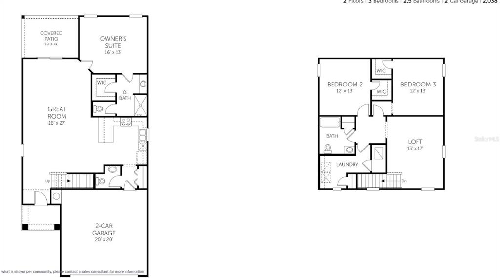 This floor plan shows a two-story home with three bedrooms, a loft, and a garage — 5721 LAGOON CRUISE WAY, JACKSONVILLE, FL