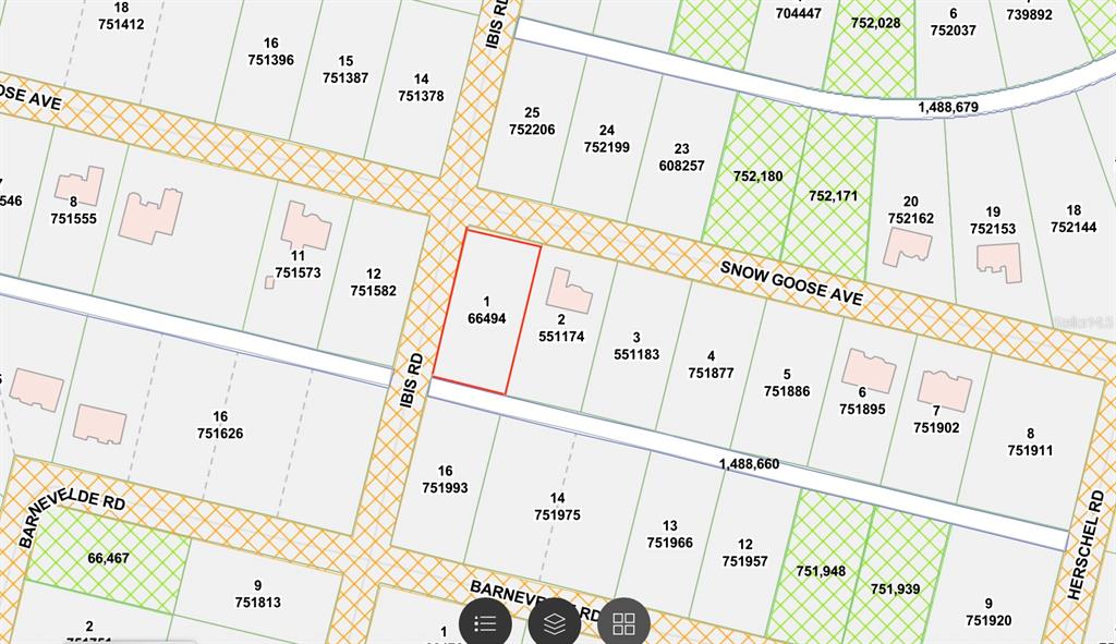 This is a property map showing lot boundaries and parcel numbers in a residential neighborhood — 15282 IBIS ROAD, BROOKSVILLE, FL